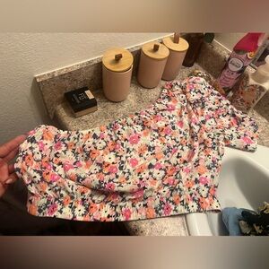 Universal Thread Pink Orange & Black Floral Off-Shoulder Top